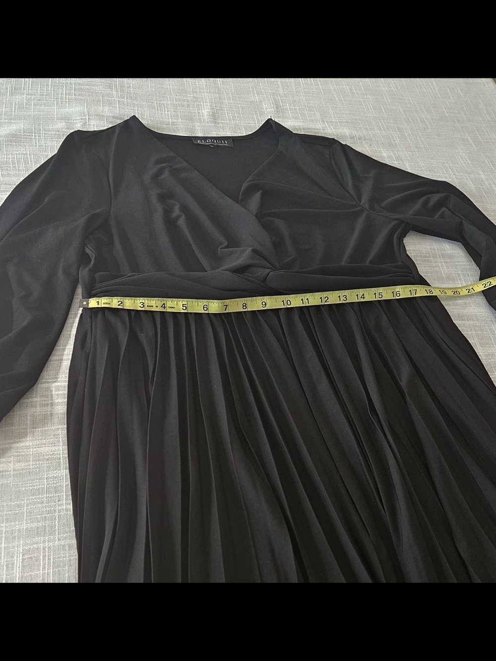 ELOQUII Black Twist-Front Pleated Midi Dress Long Sleeve V-Neck Plus Size - Picture 10 of 13